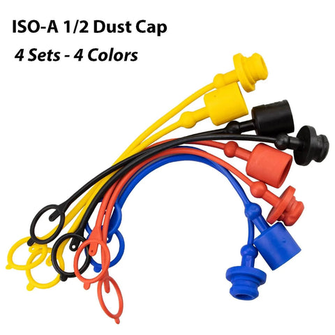 Half Inch ISO A And ISO 5675 Hydraulic Quick Coupler Dust Caps Set in four colors with retention ring, PVC rubber