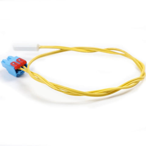 DA32-10105X refrigerator temperature sensor harness with yellow wires and blue connector