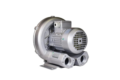 Regenerative Blower 2 HP 220-480V Three Phase 102 CFM Airflow 88 In H2O Pressure Industrial Air Blower shown in side view