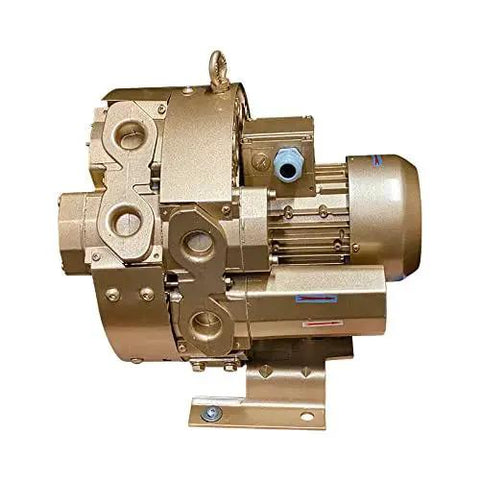 Image of a brass-colored regenerative blower EKZ 60-70 for industrial use, featuring high air flow at low pressure for pressure or vacuum applications.