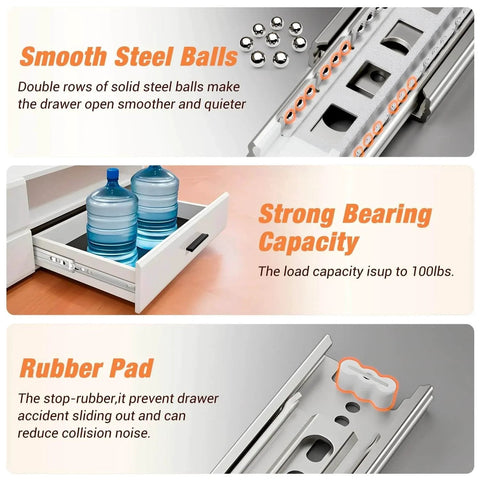 REGUDA Drawer Slides Ball Bearing 3 Folds Full Extension Side Mount Cabinet Runners Glides Rails Track 100 Lbs Load 10 12 14 16 18 20 22 24 Inch Silver (1 Pair (Silver), 12 inch) features steel balls, strong bearing, and rubber pad.