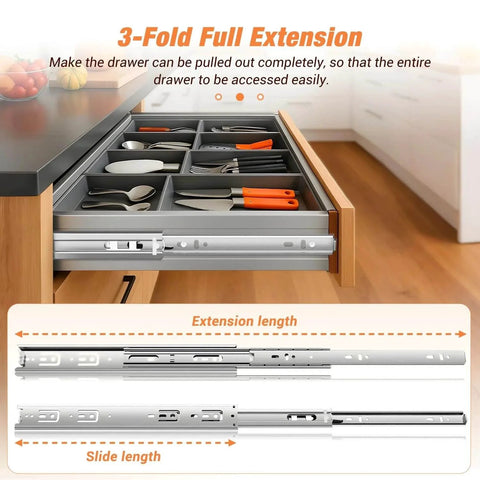 REGUDA Drawer Slides Ball Bearing 3 Folds Full Extension Side Mount Cabinet Runners Glides Rails Track 100 Lbs Load 12 Inch installed