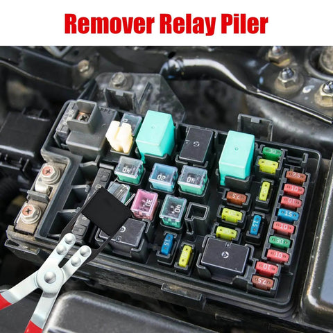 Relay Puller Pliers And Fuse Remover Tools 6 Pack in action on car fuse box