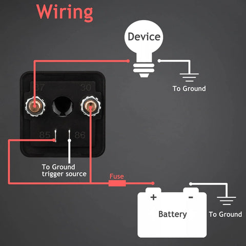 Wiring diagram for Two Pack 12V 200 Amp Continuous Duty Relay Switch For Car, Truck, Boat And Marine, showing connections.