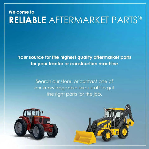 Advertisement for Reliable Aftermarket Parts featuring red tractor and yellow construction vehicle on blue background.