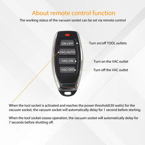 Automatic vacuum switch remote with four buttons for VAC control: VAC-AUTO, VAC-ON, VAC-OFF, ON-OFF