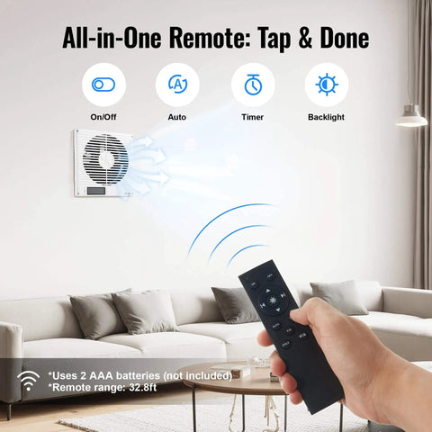 Remote controlling 8 Inch Through Wall Room To Room Fan With Remote 320 CFM Air Transfer Temperature Control Reversible Airflow