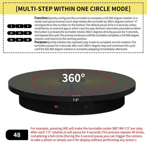 23.6 Inch Remote Motorized Turntable For Photography And 3D Scanning showcasing multi-step rotation mode