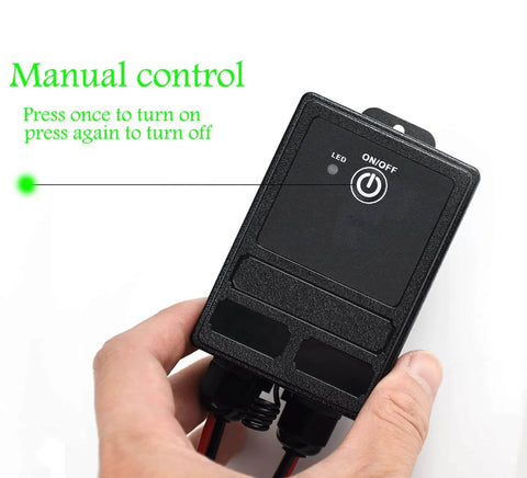 Remote Control Relay Switch 12V-72V DC Wireless Receiver IP65 Waterproof 40A Heavy-Duty Relay For Outdoor Lights And Motors Long Range RF Remote Up To 324 Feet No-Fuss Setup Weatherproof in hand with on/off button