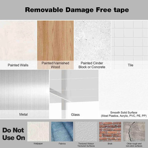 Heavy Duty Removable Double Sided Tape 40 Pack For Picture Hanging Strips Damage Free Mounting Tape Wall Adhesive surfaces shown