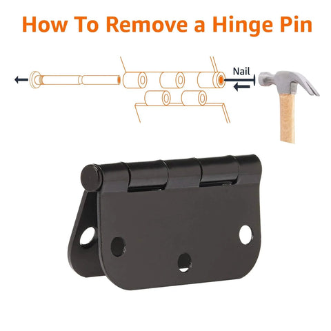 Diagram showing how to remove hinge pin from Sturdy Rounded Five Eighths Radius Interior Door Hinges 3.5 Inch By 3.5 Inch Matte Black