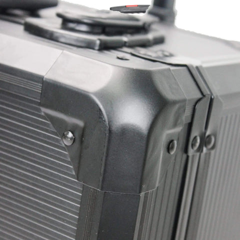 Close-up of corner of black rolling case from Large Capacity Repair Toolkit Set With Rolling Case For Emergency Car Repairs