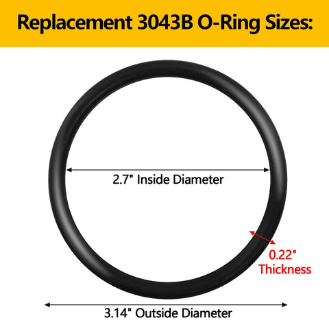 10 Pack 3043B O Ring Replacement Set For VP Racing Fuels 3042 Utility Jug Caps, 2.7 in ID, 3.14 in OD, 0.22 in thickness diagram.