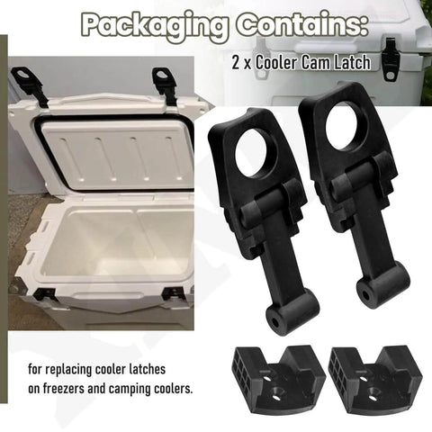 Two pack replacement cam latch set for rotomolded coolers, compatible with Fatboy, Bird Dog, OVO, SeaVilis and Xspec models