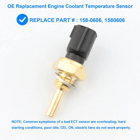 Coolant Temperature Sensor with brass probe and black plastic connector, front view