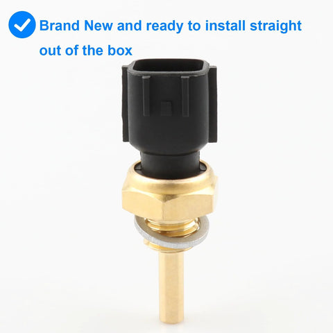 Coolant temperature sensor (ECT) with black plastic connector and brass threaded probe.