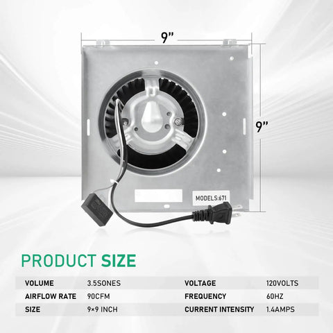 Premium Replacement Exhaust Fan For Nutone 671 And 672 Series 9 inch view with copper motor, compatible with Broan 750.