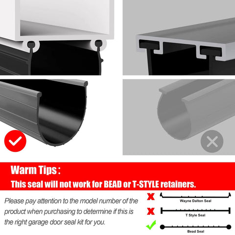 Wayne Dalton replacement garage door bottom weather seal, 16 ft long, with installation diagrams and bead seal illustration.