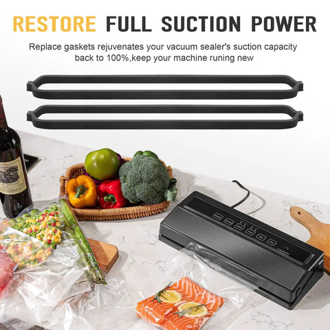 Food sealer gasket pair: two black foam-saver rubber gaskets for vacuum sealer upper and lower replacement parts