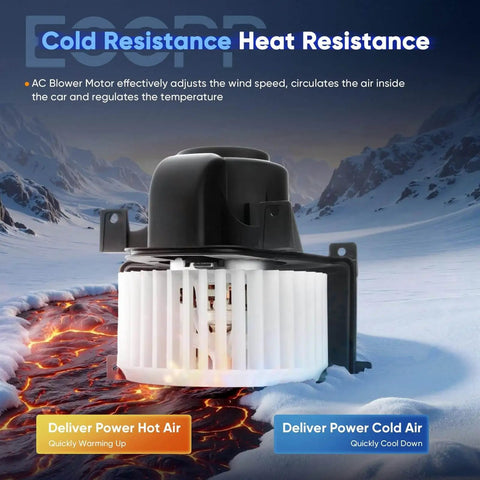 Replacement HVAC Blower Motor For Audi Q7 2007 2015 And Volkswagen Touareg 2004 2010 And Porsche Cayenne 2003 2006 2008 2010 Front Side AC Heater Fan Cage Assembly 700262 Direct Fit Drop In in a snowy mountain background
