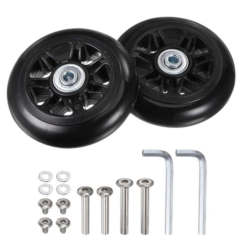 Replacement Luggage Wheels 90x24mm Suitcase Repair Kit with PU Bearing Wheels, screws, washers, and tools for travel gear.