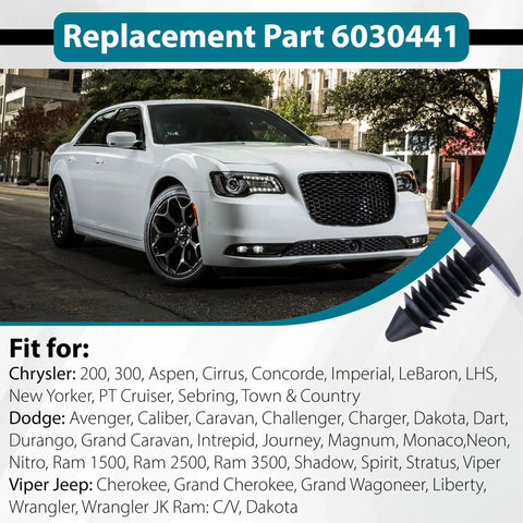 Chrysler car with 200 Pack Car Plastic Trim Boot Rivets Push Clips Fasteners Universal 7.6 Mm Hole 0.3 Inch Head 17.2 Mm