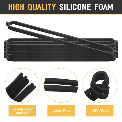 Six-pack black silicone foam gasket set for vacuum sealer machines, replacement seals compatible with GERYON E2900/E2901.
