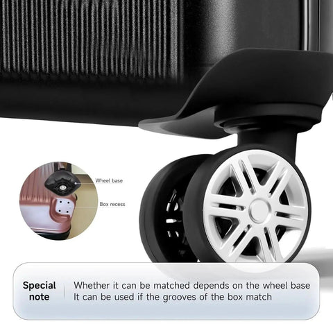 Close-up of 2 Pcs Replacement Luggage Wheels For Most Suitcases Durable Plastic 360 Degree Spinner Wheels with universal fit and four hole alignment