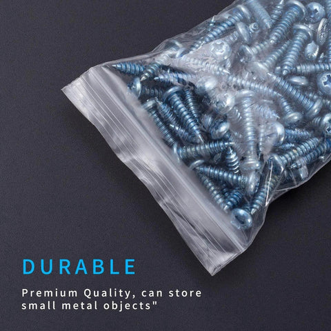 300 PCS Small Plastic Bags Set In 3 Sizes 2x2.5in, 2.2x3in, 3x3.5in Resealable Clear Poly Bags filled with small metal screws