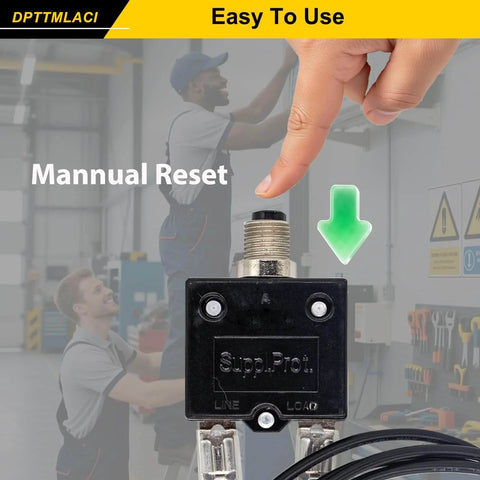 Resettable Fuse Kit For HVAC Circuit Breakers, 3A And 5A Dual Pack with manual reset button being pressed in workshop.