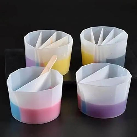 Resin Art Split Cup Set With Three Compartments Silicone Mixing Cups For Fluid Art and Acrylic Pouring Easy Pour Spout