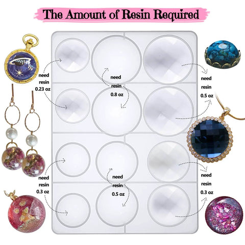 Cabochon Gem Resin Silicone Molds For Jewelry Making And Cake Decorating Set Of 2 Trays With Faceted And Round Domes 62 Cavities Total Diameter Range 0.2 To 2.3 Inches DIY Friendly For Epoxy Resin UV Resin Urethane Resin Polymer Clay Cement Soap Candles.