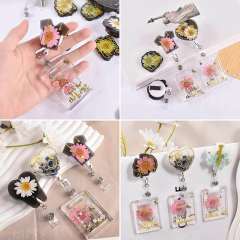 Doctor Badge Rollers Silicone Molds showing flower designs in epoxy resin crafting for DIY jewelry projects