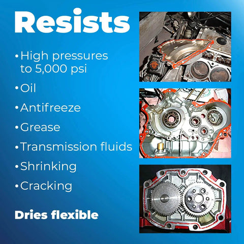 Image showing engine components sealed with High Temp Red RTV Silicone Sealant 3 Oz Tube Sensor Safe Gasket And Hose Sealant For Auto, Appliances And DIY Projects, -70 To 650 Degrees F, Full Cure In 24 Hours.
