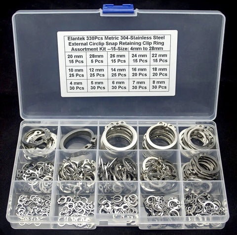 External Retaining Ring Kit 330 Pieces 15 Sizes Metric C Clips In 304 Stainless Steel Circlip Snap Ring Assortment Box