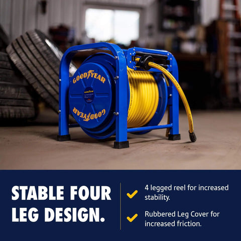 Retractable Air Hose Reel 3/8 Inch By 100 Feet, 300 PSI, Steel Spring Driven Frame, Built To Last Heavy Duty Industrial Hose Reel
