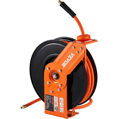 Retractable Air Hose Reel, 3/8 IN x 50 FT Hybrid Air Hose Max 300PSI, Air Compressor Hose Reel with 5 ft Lead in, Ceiling/Wall Mount Heavy Duty Single Arm Steel Reel