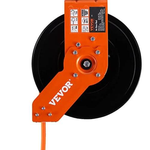 Retractable Air Hose Reel, 3/8 IN x 50 FT Hybrid Air Hose Max 300PSI with orange casing and steel reel.