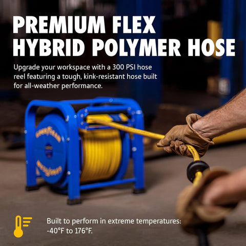 Retractable Air Hose Reel 3/8 Inch By 100 Feet, 300 PSI, Steel Spring Driven Frame, Built To Last Heavy Duty Industrial Hose Reel