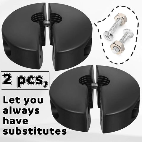 Two black rubber bumpers and mounting hardware from All In One Retractable Air Hose Stopper Kit For Spring Driven Hose Reels.