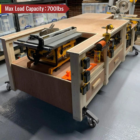 Workbench with Retractable Casters Heavy Duty Casters with Lifting and Lowering Function Maximum Load of 700 lbs for equipment