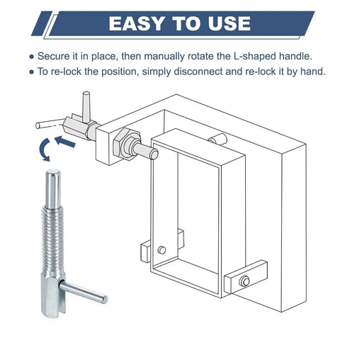 Diagram showing installation of Retractable Indexing Plunger Pin Set Two Pack M6x1 Carbon Steel Spring Loaded Locking Pin with L Handle on equipment.