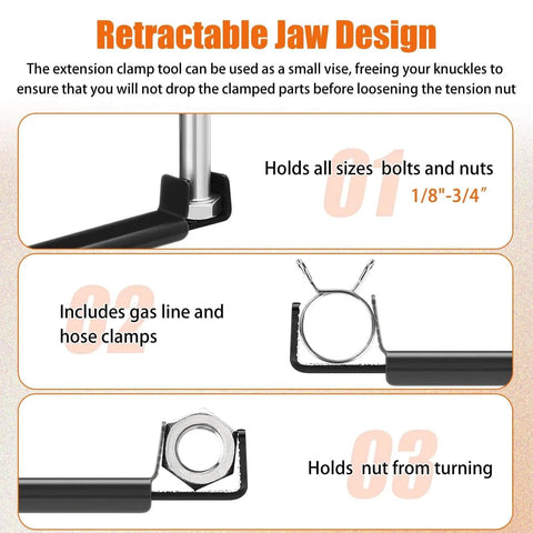 Extension Clamp Wrench Extender Tool Premium Extension Clamp And Wrench Extender with retractable jaw design for bolts and clamps