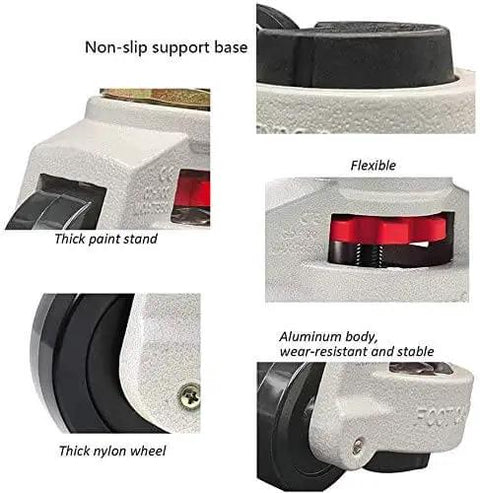 Close-up of Premium Retractable Leveling Casters With 2 Inch Nylon Wheel 50mm Set Of 4 600 Lb Capacity Per Caster Ivory Finish