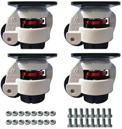 Premium Retractable Leveling Casters With 2 Inch Nylon Wheel 50mm Set Of 4 600 Lb Capacity Per Caster Ivory Finish