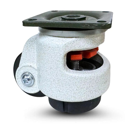 Retractable Leveling Machine Caster, 2 inch wheel, 600 lb capacity per caster. Heavy duty design with mounting hardware included.
