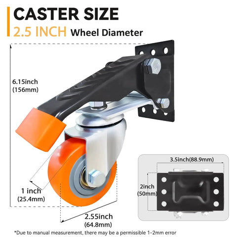 Retractable Workbench Casters Set Of 4 Heavy Duty 700 Lbs Capacity 2.5 Inch Side Mount Swivel Wheels product dimensions