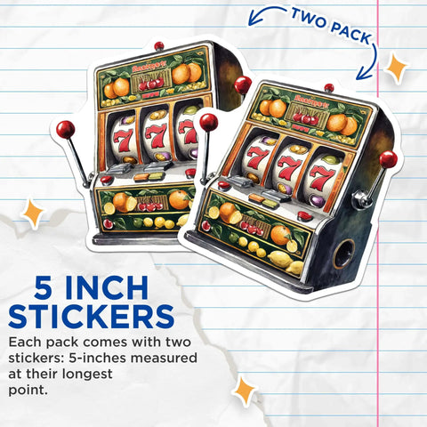 Dope Two Pack Retro Slot Machine Stickers With Vintage Casino Vibe, Lucky Slot 777 Theme, 5 Inch Longest Side, Sticks To Smooth Surfaces, UV Protected And Fade Resistant, Indoor Outdoor Durable Decals Made In USA