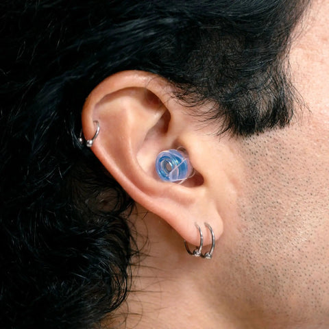 High Fidelity Reusable Earplugs With Blue Filters For Concerts And Live Music Offering Superior Noise Reduction in ear