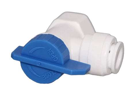 Compact 0.5 Gallon Reverse Osmosis Water Storage Tank with 1/4" shut-off valve showing blue handle and white body